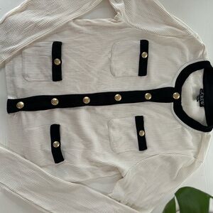 J. Crew White Cardigan with Black Trim and Gold Buttons
